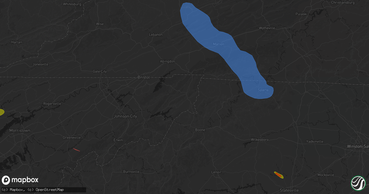 Hail map in Mountain City, TN on July 28, 2026