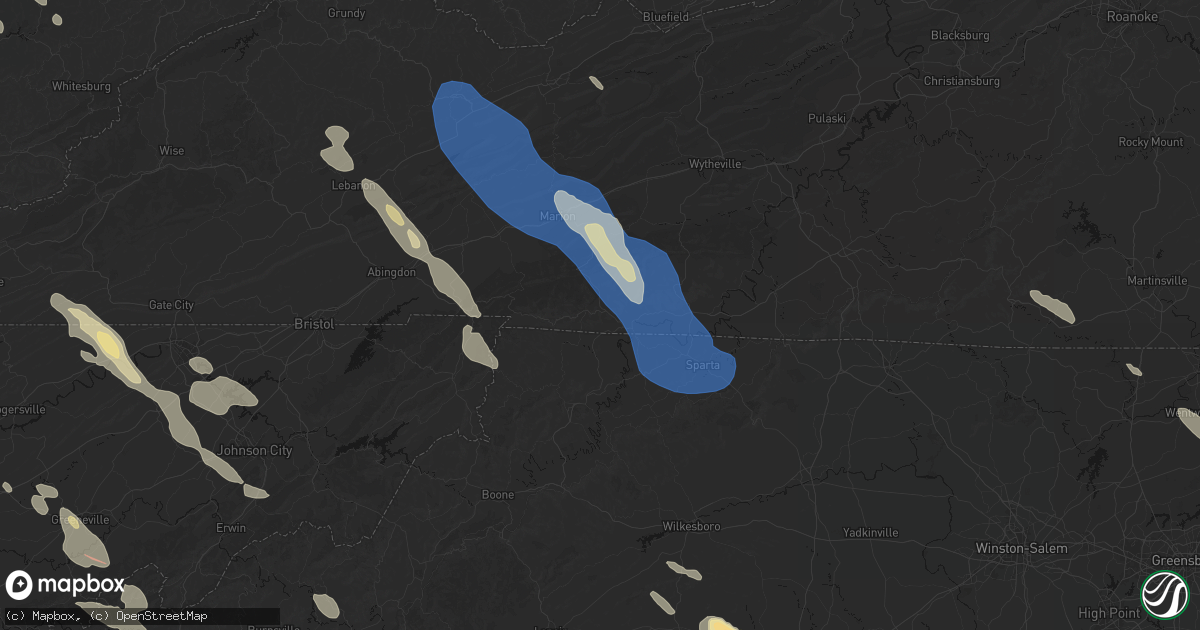 Hail map in Mouth Of Wilson, VA on July 28, 2026