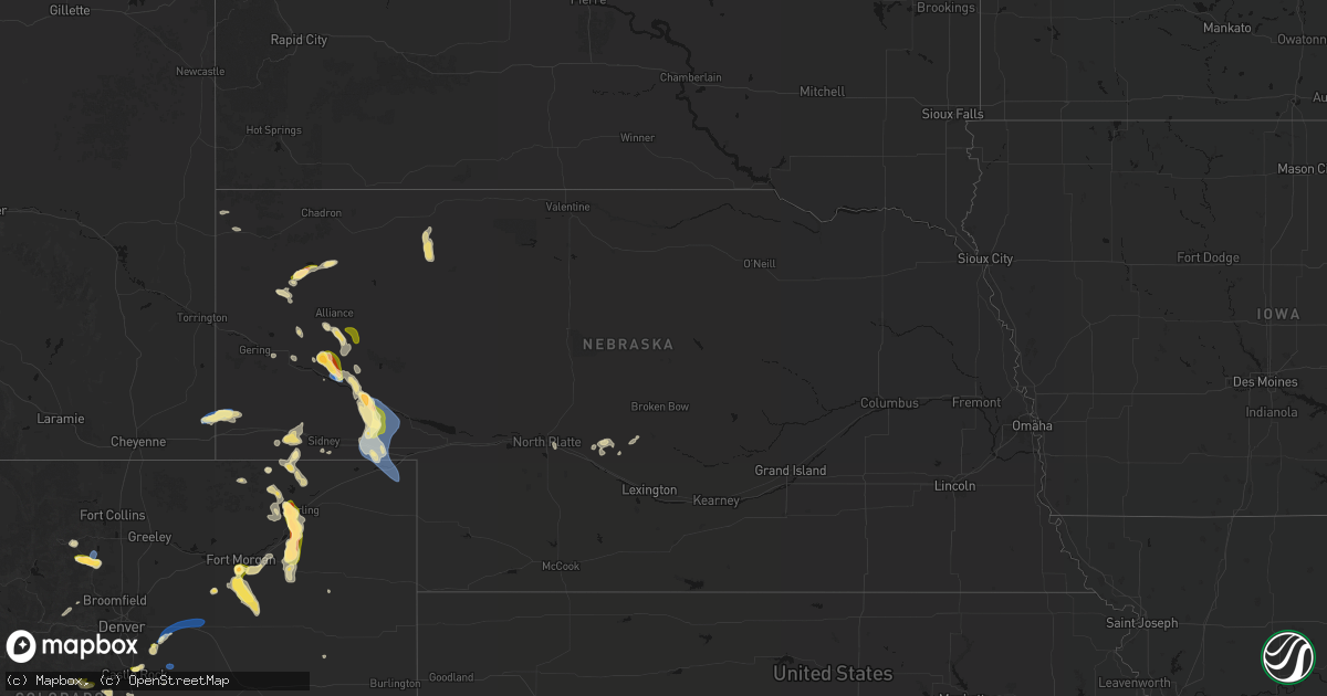 Hail map in Nebraska on July 28, 2026