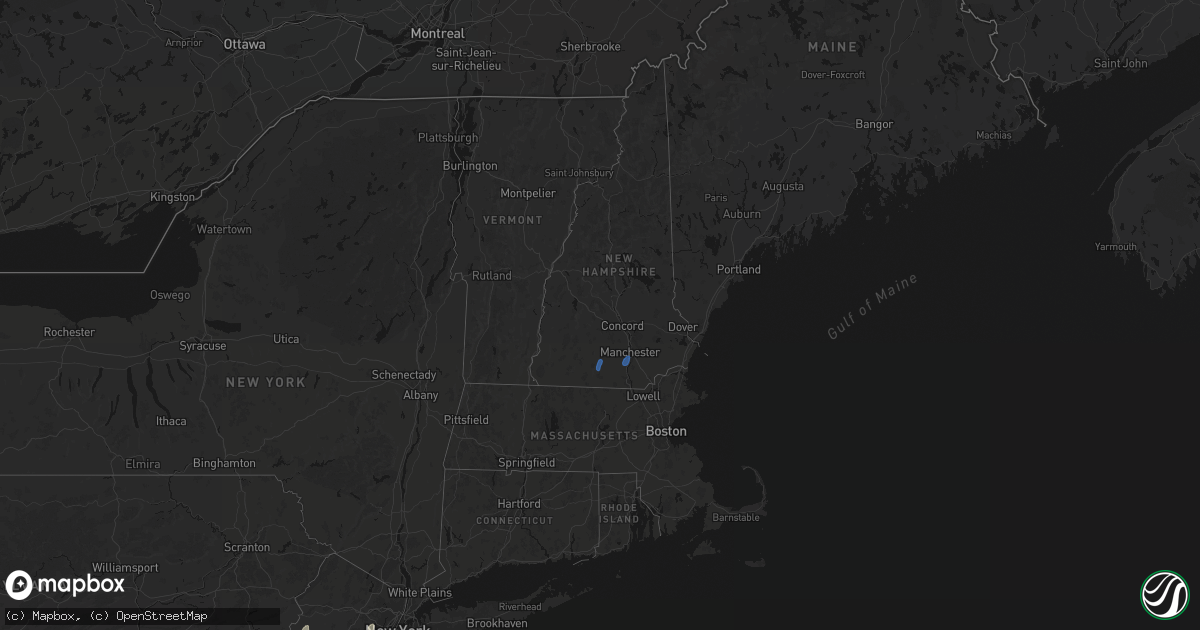 Hail map in New Hampshire on July 28, 2026