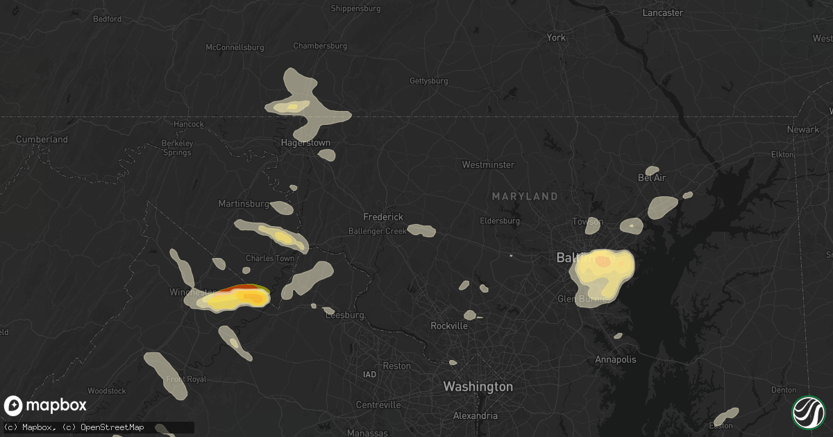 Hail map in New Market, MD on July 28, 2026