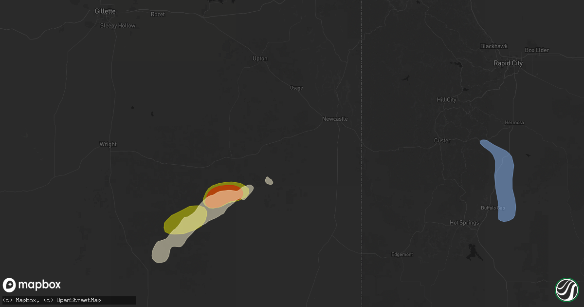 Hail map in Newcastle, WY on July 28, 2026