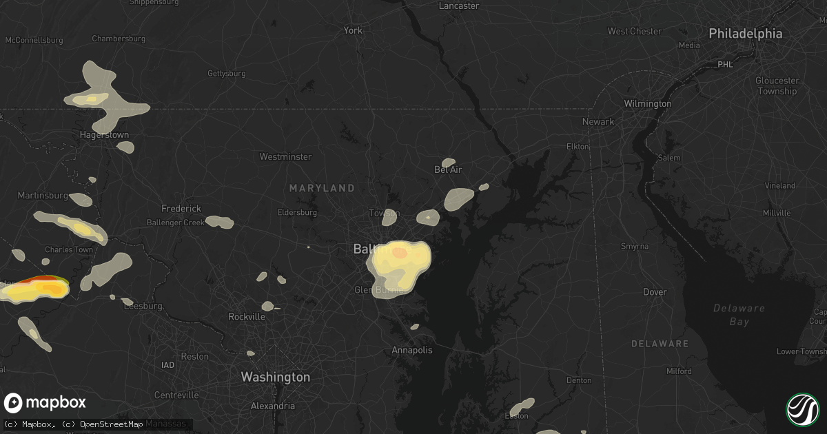 Hail map in Nottingham, MD on July 28, 2026