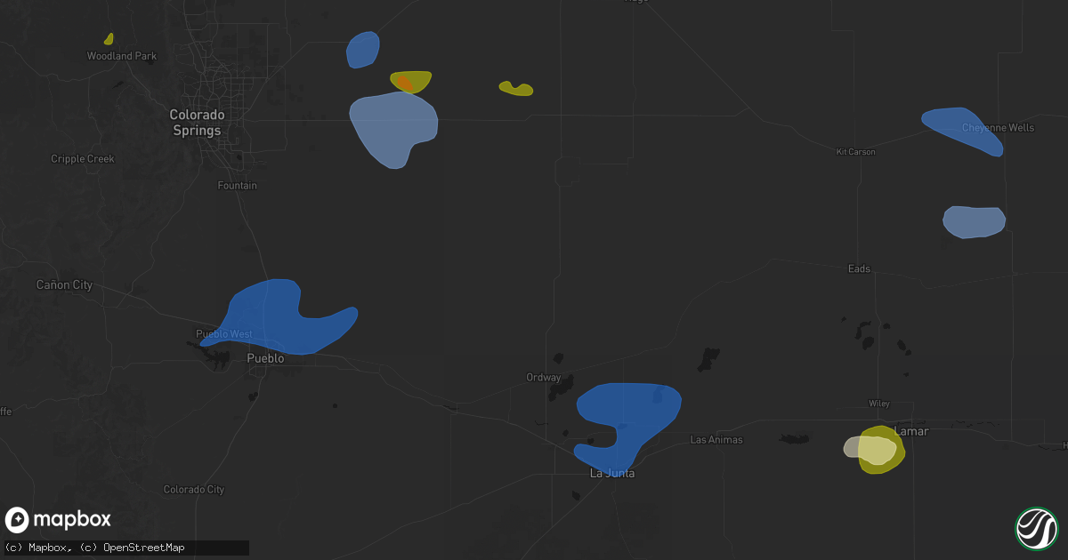 Hail map in Ordway, CO on July 28, 2026