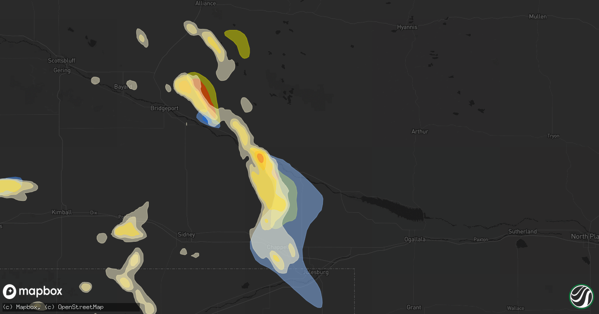 Hail map in Oshkosh, NE on July 28, 2026