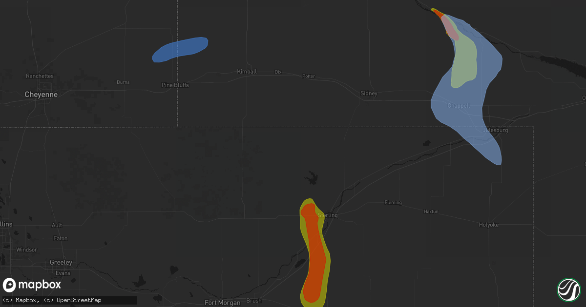 Hail map in Padroni, CO on July 28, 2026