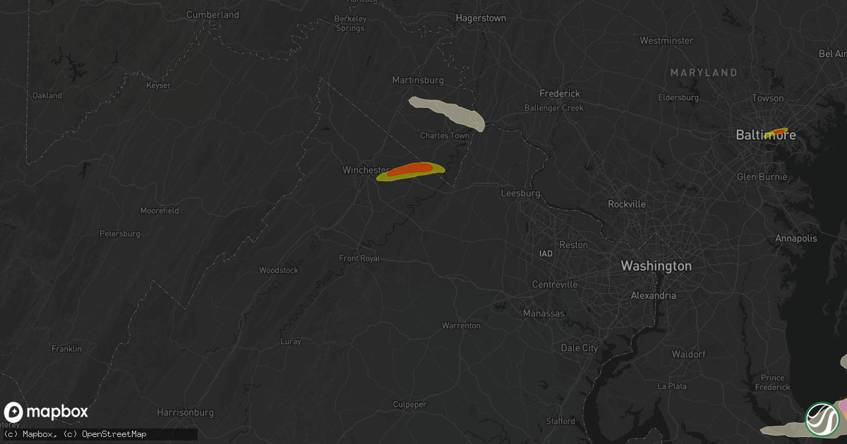 Hail map in Paris, VA on July 28, 2026