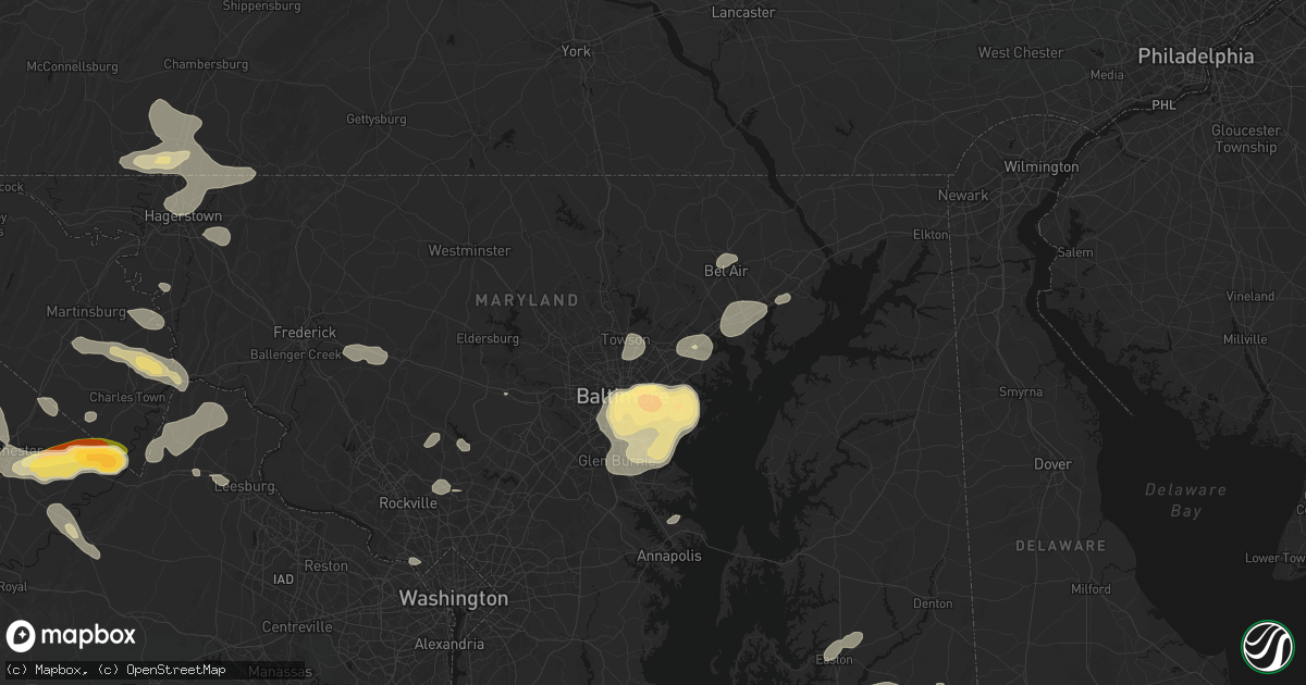 Hail map in Parkville, MD on July 28, 2026