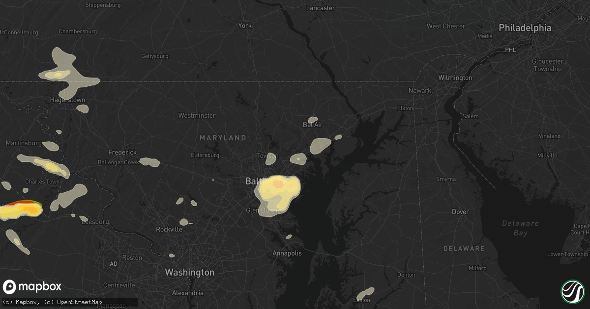 Hail map in Perry Hall, MD on July 28, 2026