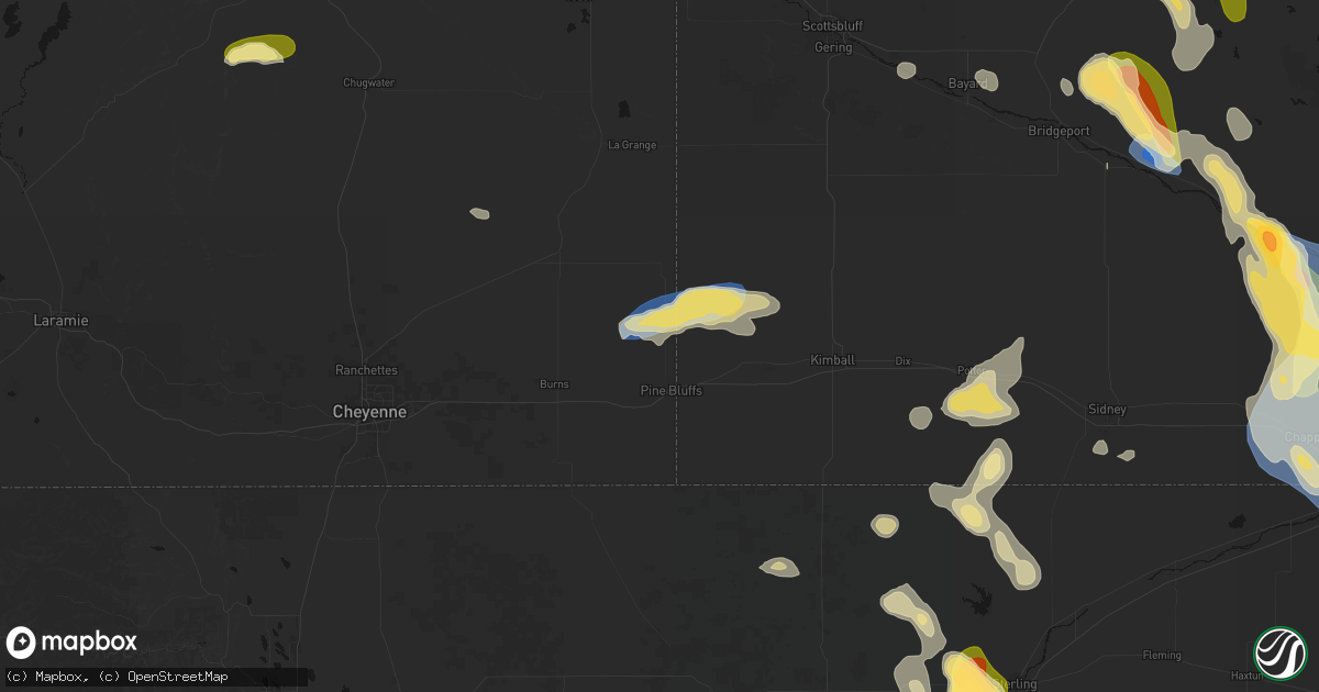 Hail map in Pine Bluffs, WY on July 28, 2026