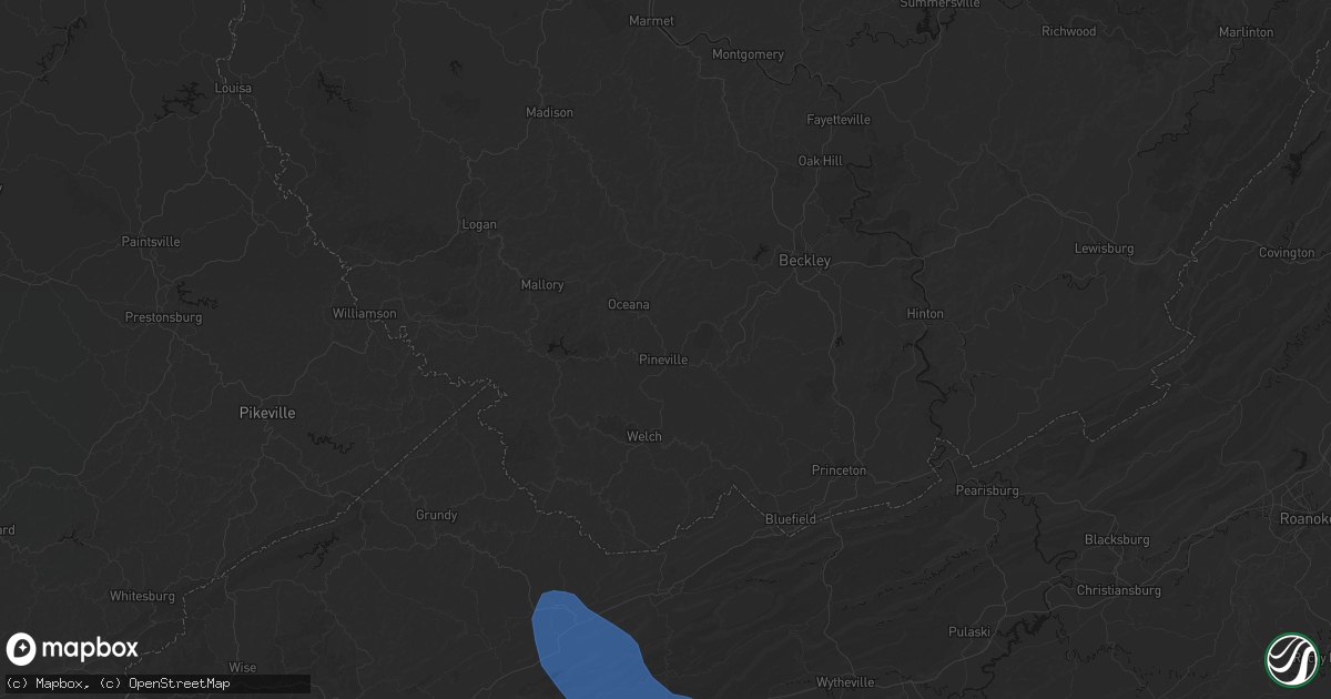 Hail map in Pineville, WV on July 28, 2026