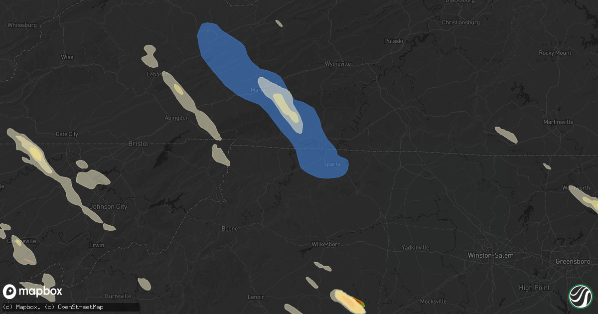 Hail map in Piney Creek, NC on July 28, 2026