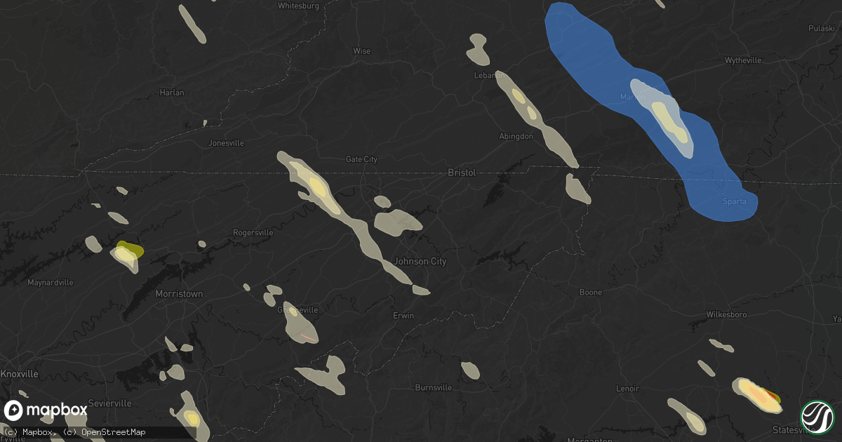 Hail map in Piney Flats, TN on July 28, 2026