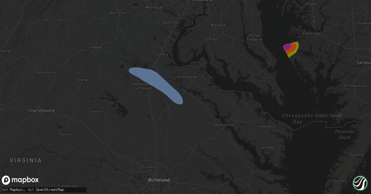 Hail map in Port Royal, VA on July 28, 2026