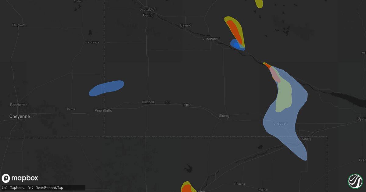 Hail map in Potter, NE on July 28, 2026
