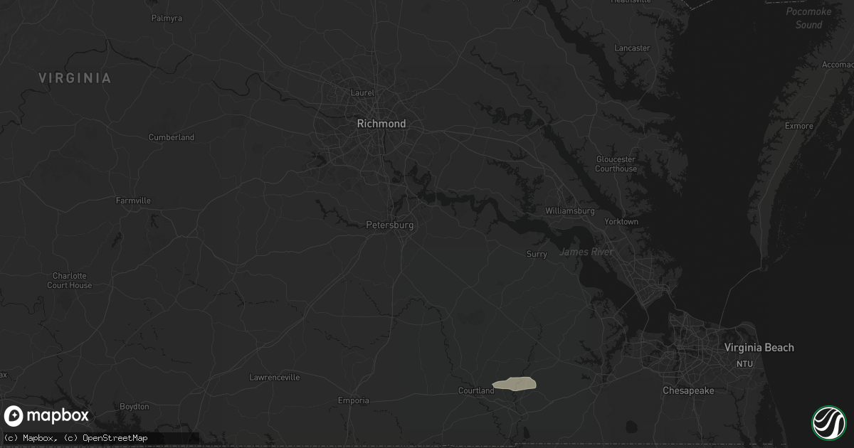 Hail map in Prince George, VA on July 28, 2026