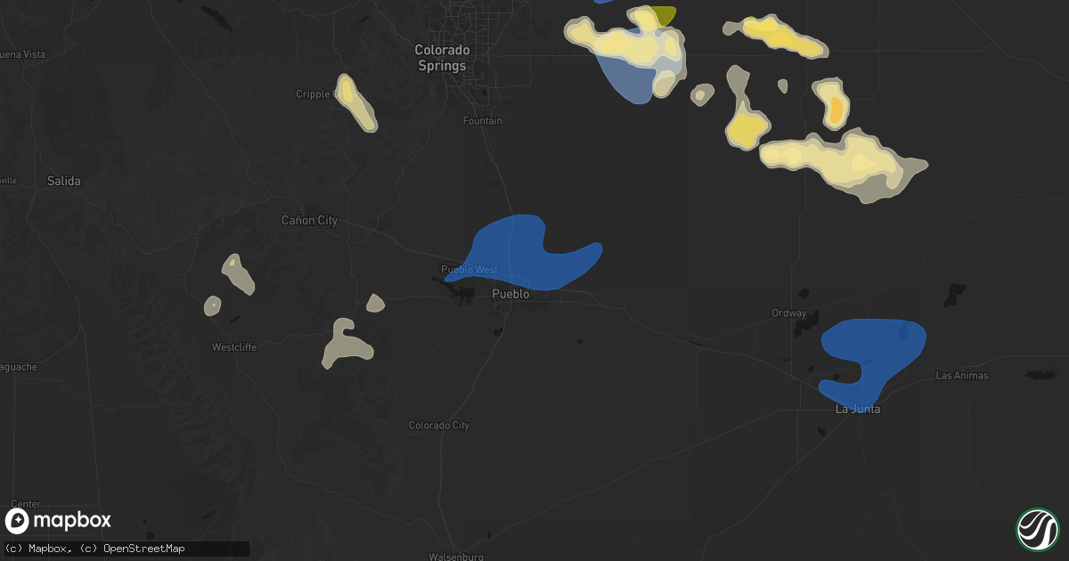 Hail map in Pueblo, CO on July 28, 2026
