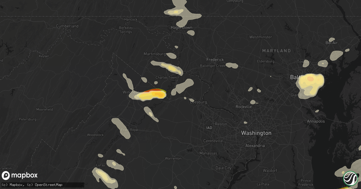 Hail map in Purcellville, VA on July 28, 2026