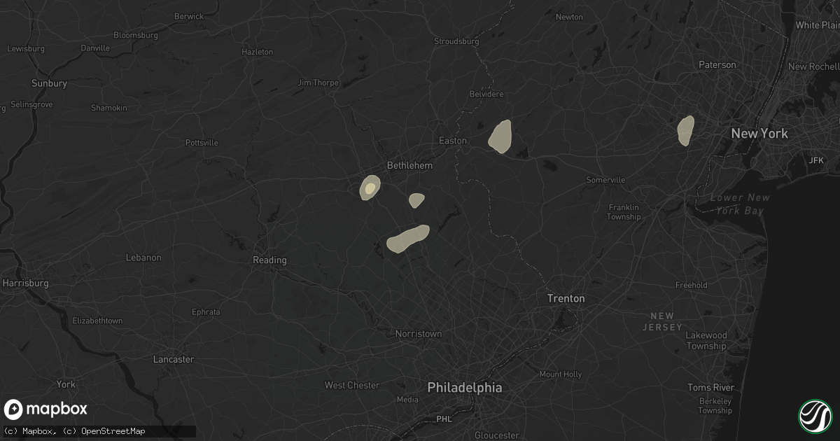 Hail map in Quakertown, PA on July 28, 2026