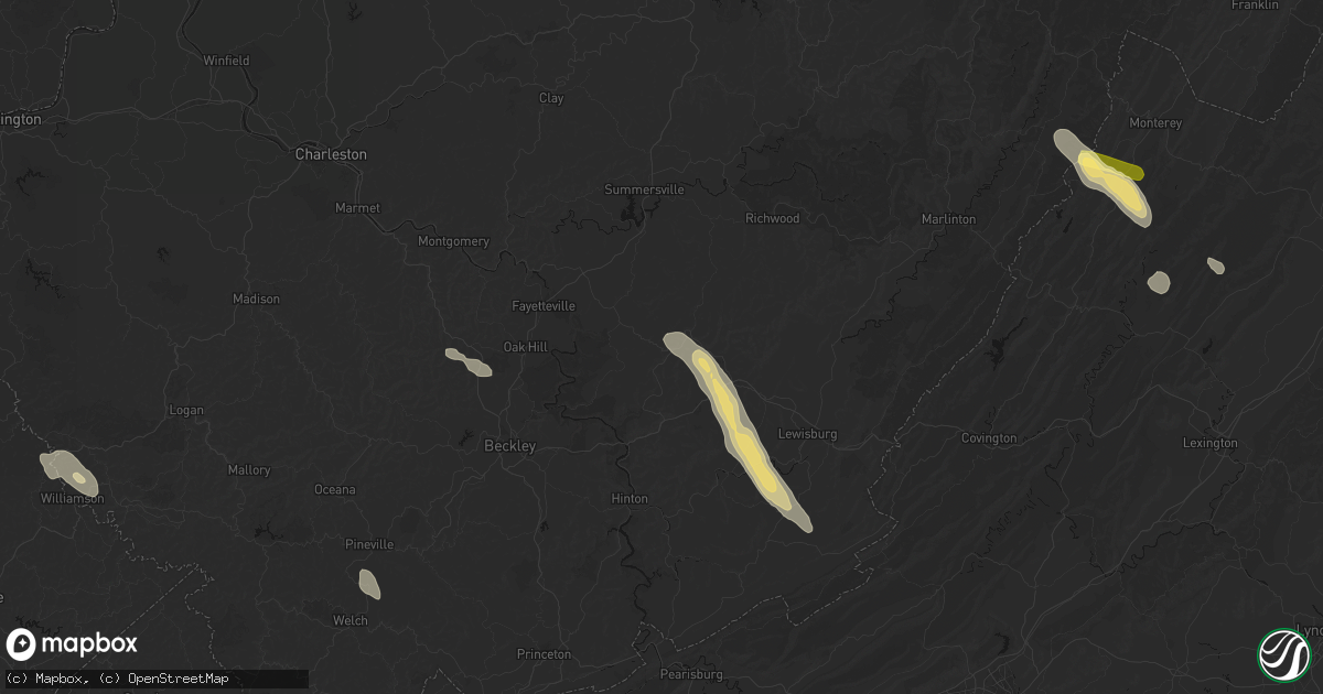 Hail map in Rainelle, WV on July 28, 2026