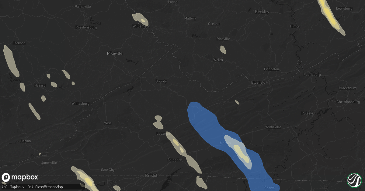 Hail map in Raven, VA on July 28, 2026
