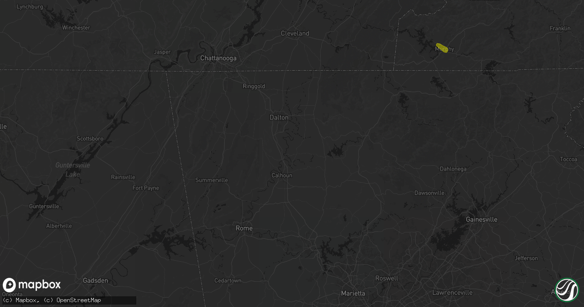 Hail map in Resaca, GA on July 28, 2026