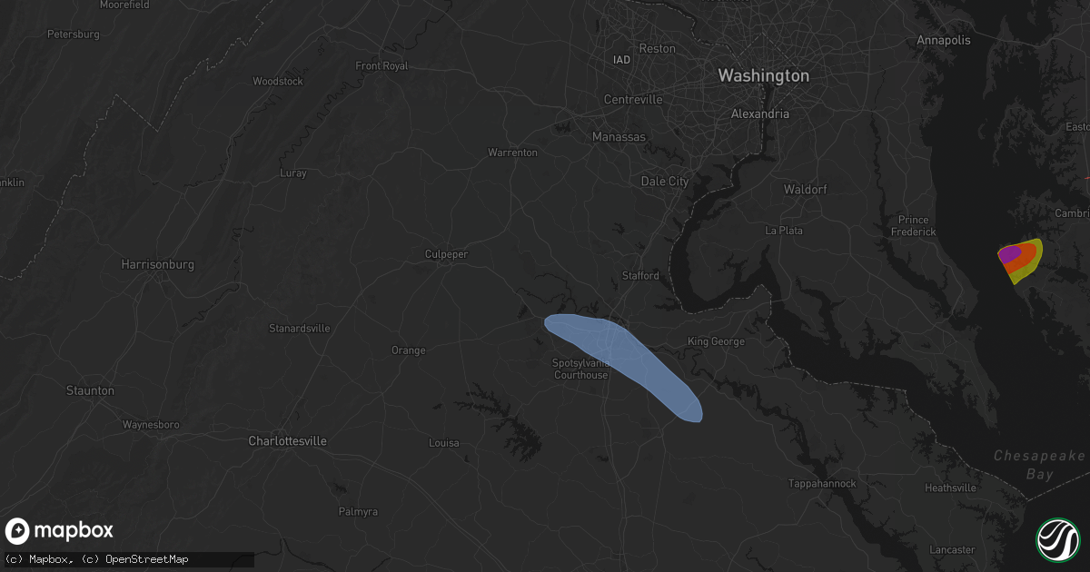 Hail map in Richardsville, VA on July 28, 2026