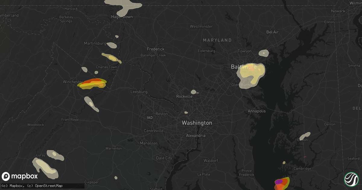 Hail map in Rockville, MD on July 28, 2026