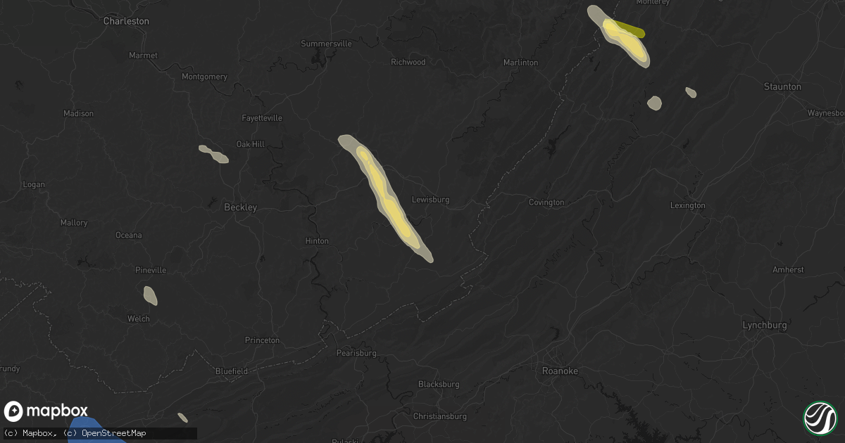 Hail map in Ronceverte, WV on July 28, 2026