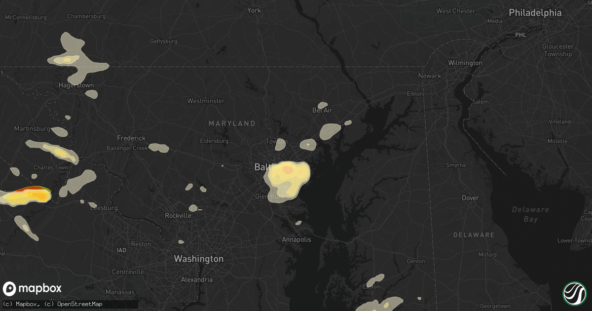 Hail map in Rosedale, MD on July 28, 2026
