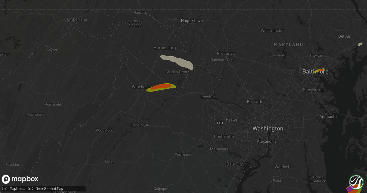 Hail map in Round Hill, VA on July 28, 2026