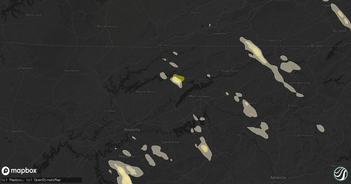 Hail map in Rutledge, TN on July 28, 2026