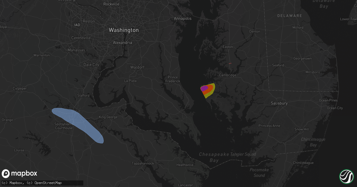Hail map in Saint Leonard, MD on July 28, 2026