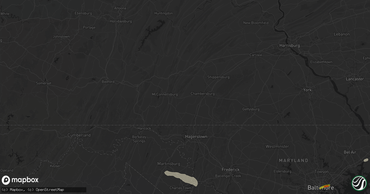Hail map in Saint Thomas, PA on July 28, 2026