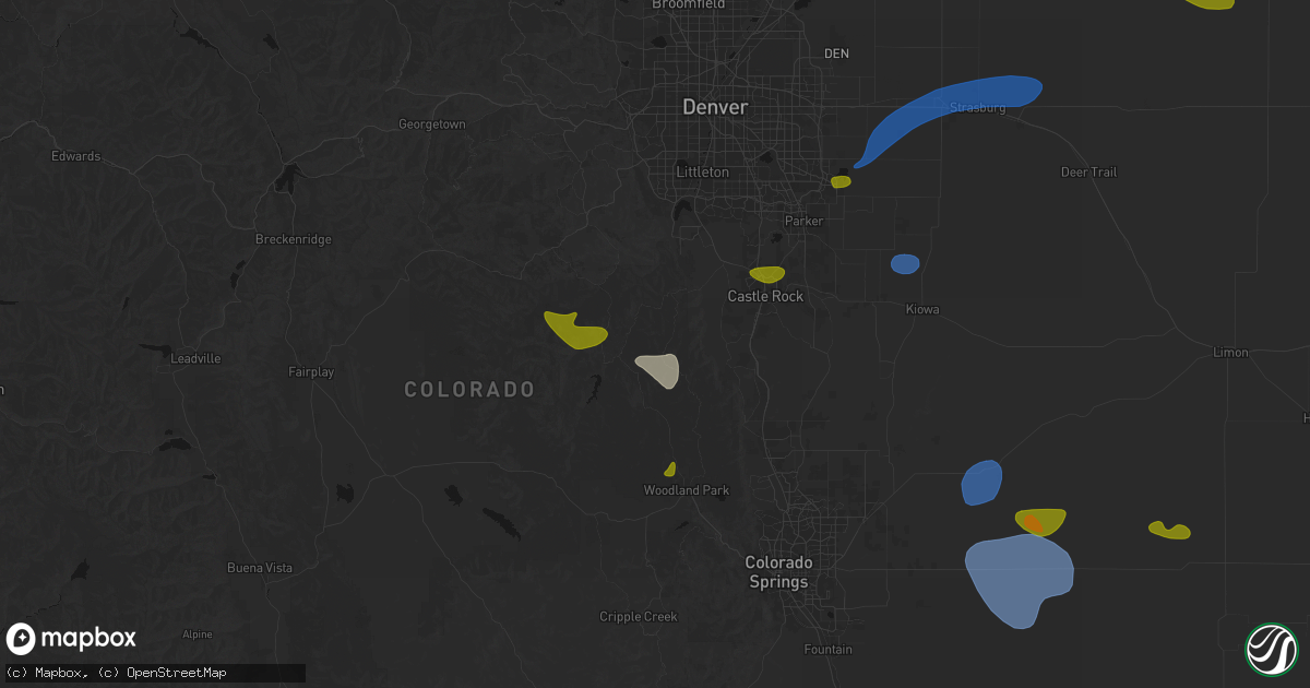 Hail map in Sedalia, CO on July 28, 2026