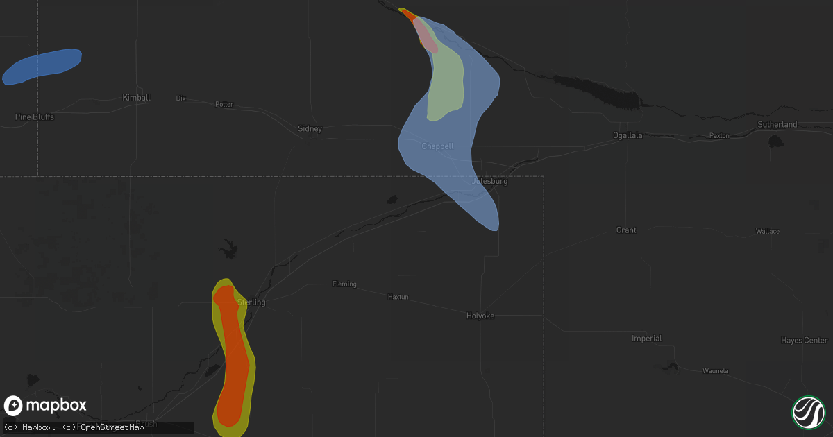 Hail map in Sedgwick, CO on July 28, 2026