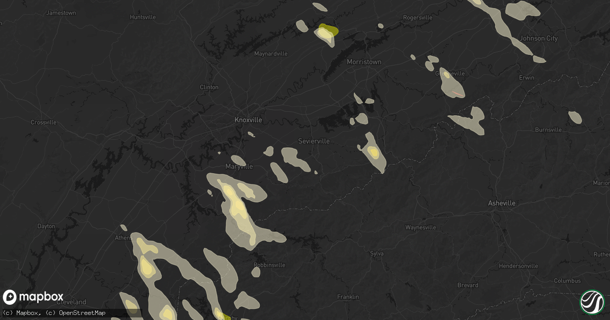 Hail map in Sevierville, TN on July 28, 2026
