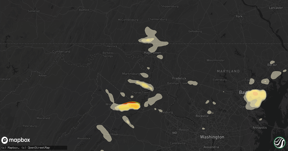Hail map in Shepherdstown, WV on July 28, 2026