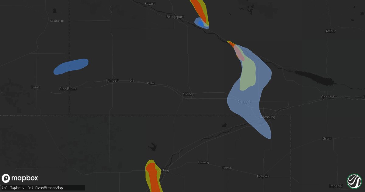 Hail map in Sidney, NE on July 28, 2026