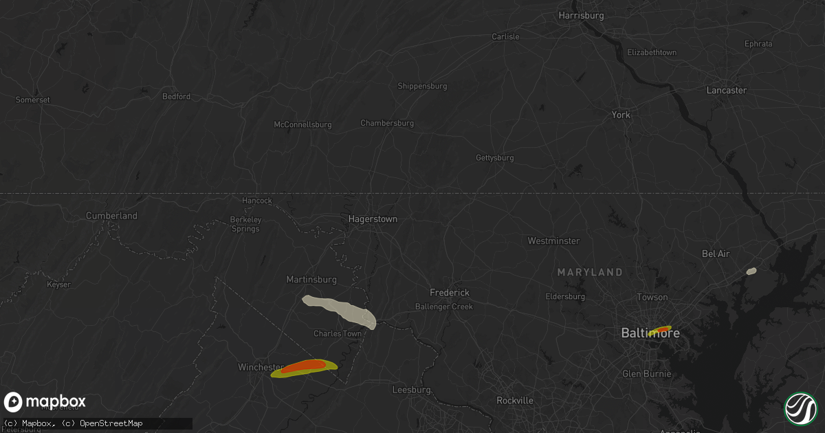 Hail map in Smithsburg, MD on July 28, 2026