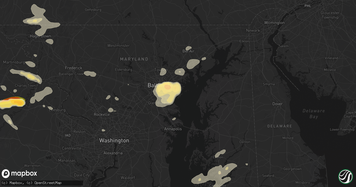 Hail map in Sparrows Point, MD on July 28, 2026