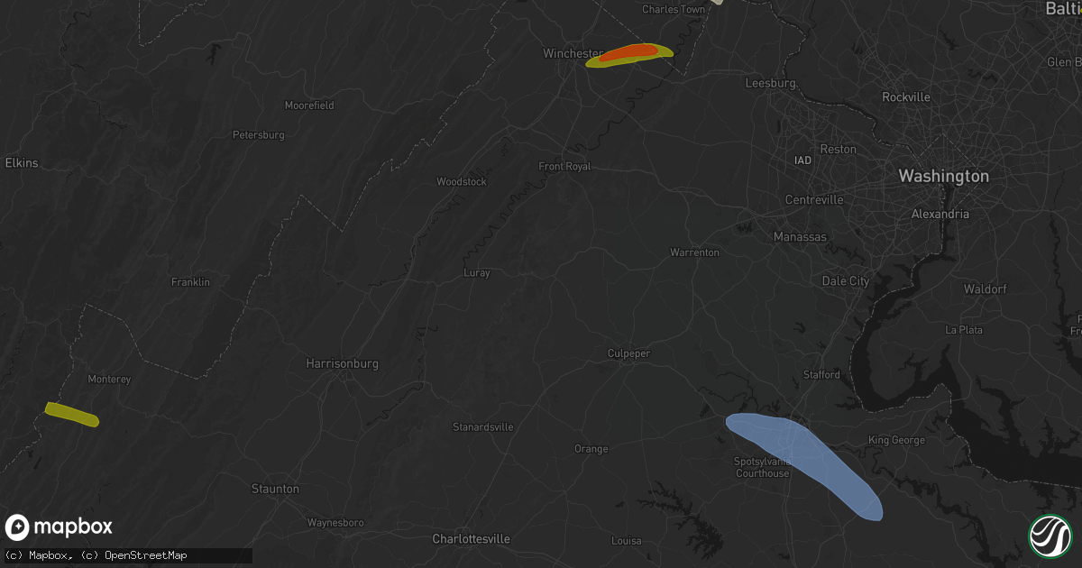 Hail map in Sperryville, VA on July 28, 2026