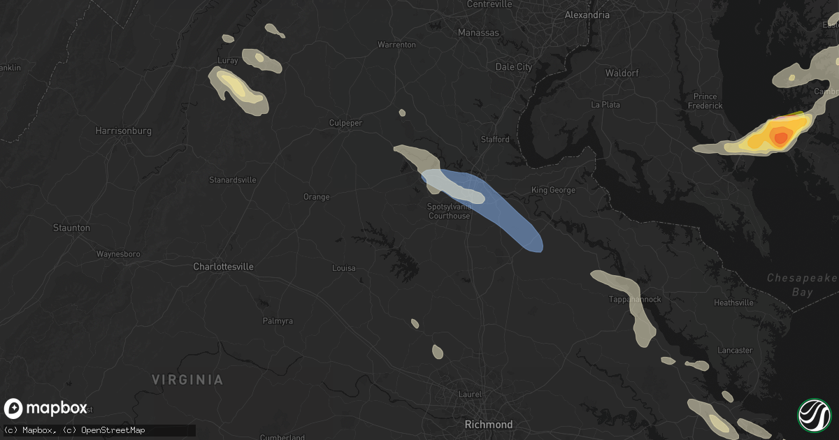 Hail map in Spotsylvania, VA on July 28, 2026