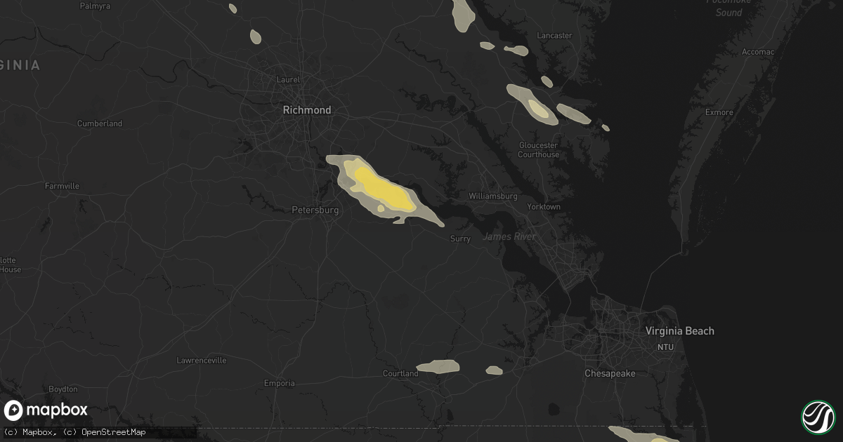 Hail map in Spring Grove, VA on July 28, 2026
