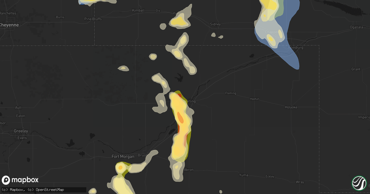 Hail map in Sterling, CO on July 28, 2026