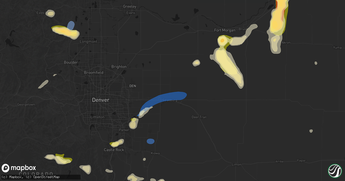 Hail map in Strasburg, CO on July 28, 2026