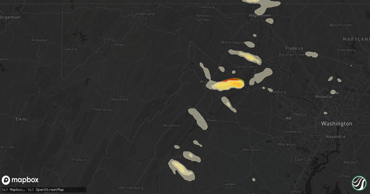 Hail map in Strasburg, VA on July 28, 2026