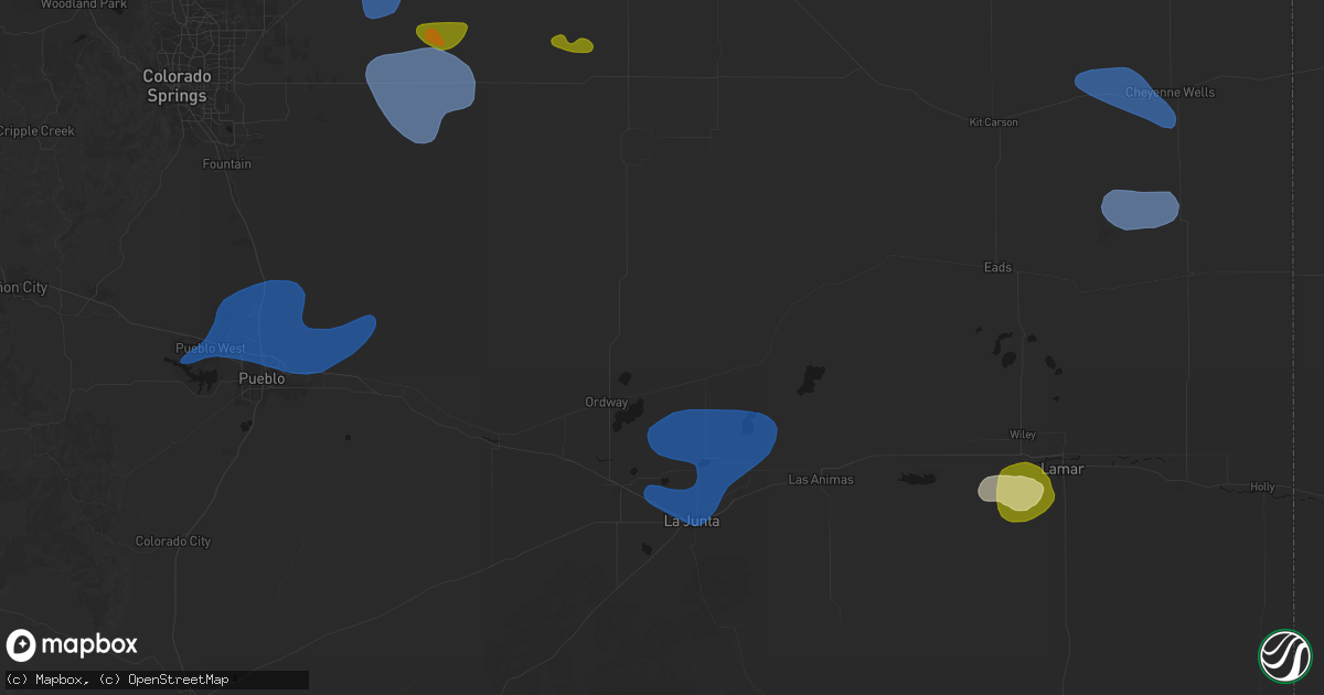 Hail map in Sugar City, CO on July 28, 2026
