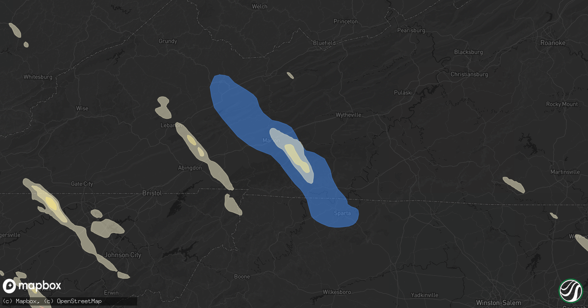 Hail map in Sugar Grove, VA on July 28, 2026