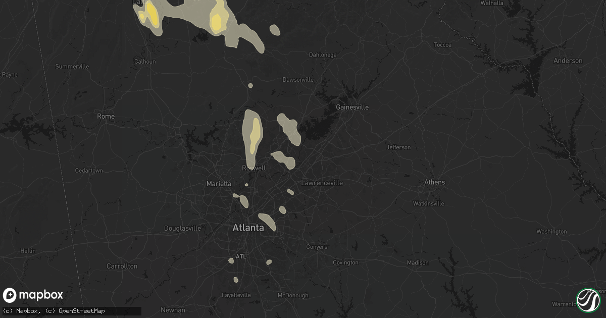 Hail map in Suwanee, GA on July 28, 2026